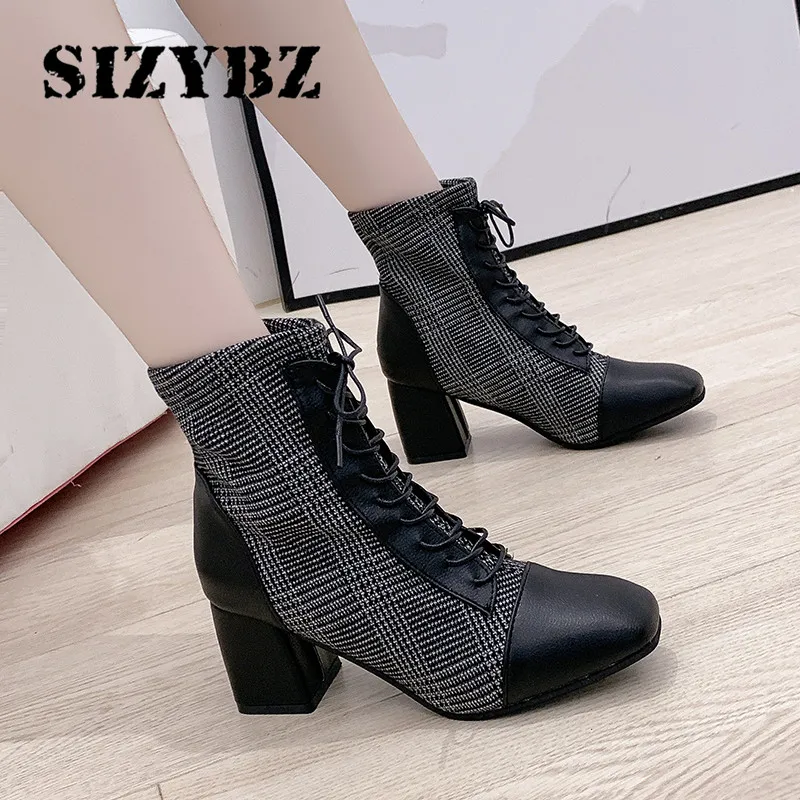 Модные женские ботильоны новый стиль квадратный носок однотонная обувь Laies