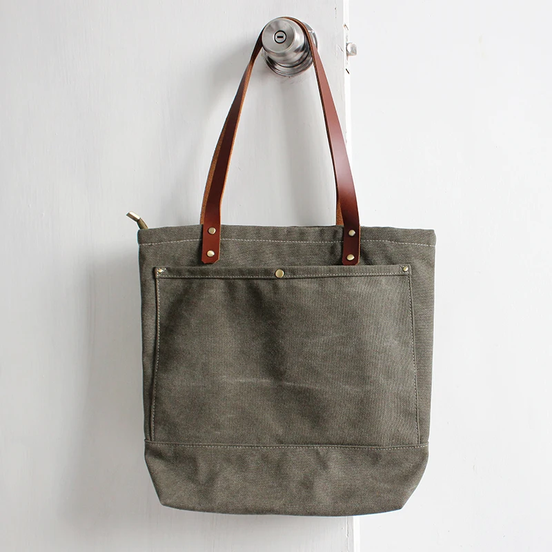 Оригинальная женская сумка ручной работы кожаная холщовая сумка-тоут пляжная