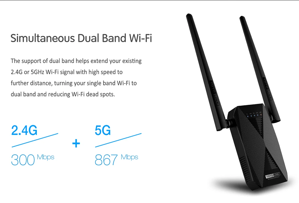 home router signal booster TOTOLINK EX1200T 2.4G/5Ghz Wifi 2 Băng Tần Bộ Khuếch AC1200M Repeater Tăng Áp Với Độ Lợi Anten Kép thiết Lập Dễ Dàng wireless signal booster