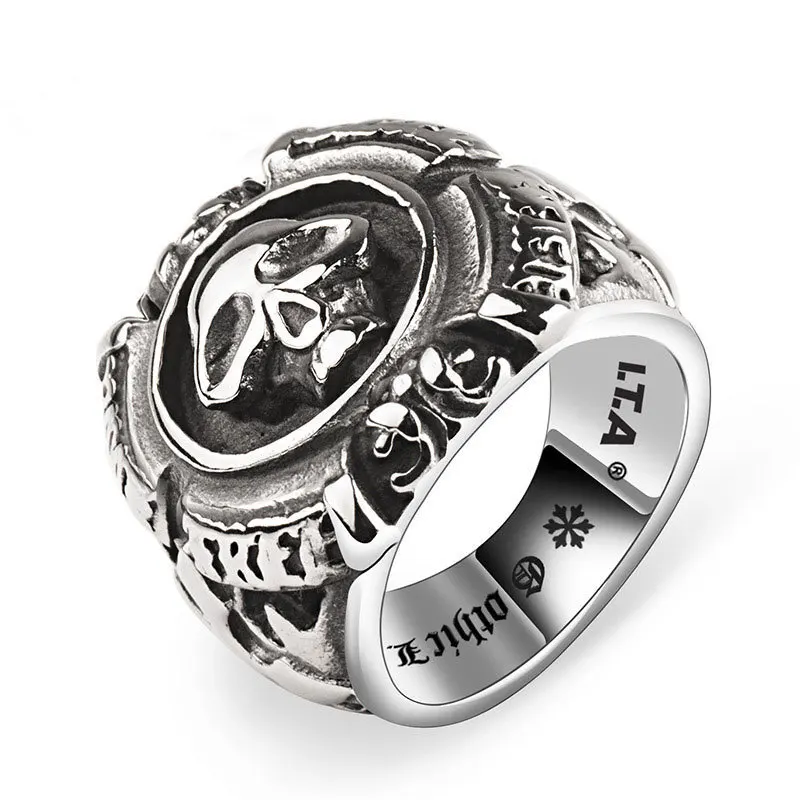 Титановая сталь (нержавеющая сталь) Ретро душа череп крест цветок мужское кольцо
