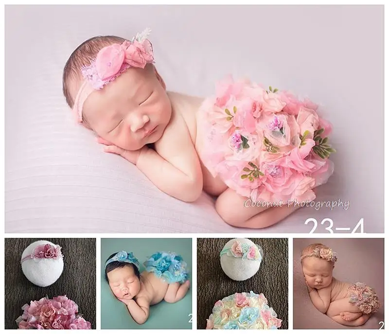 Coconut Newborn Photography Props clothing baby full moon hair belt round flower pad baby month child photo props clothes