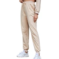 solid color drawstring high waist pocket long pants women summer casual streetwear loose straight sport fashion sweat trousers