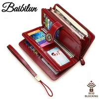 high quality gift rfid wallet female long zipper leather lady wallet large capacity handbag baibilun