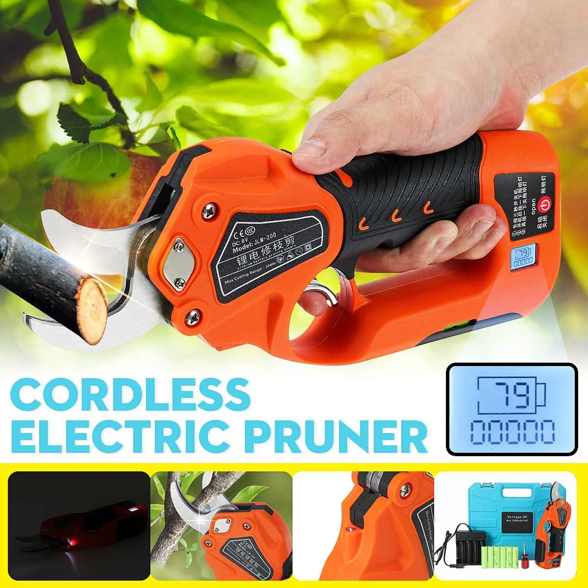 

With 4x18650mAh Lithium battery Cordless Electric Pruning Shears cut 100000 times for Garden Tree Branches Pruning Tools Cutter
