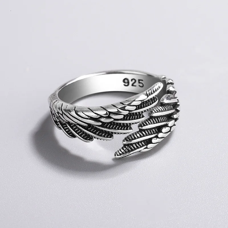 

VENTFILLE 925 Sterling Silver Vintage Feather Ring For Women Personality Trendy Thai Silver Jewelry 2021 New