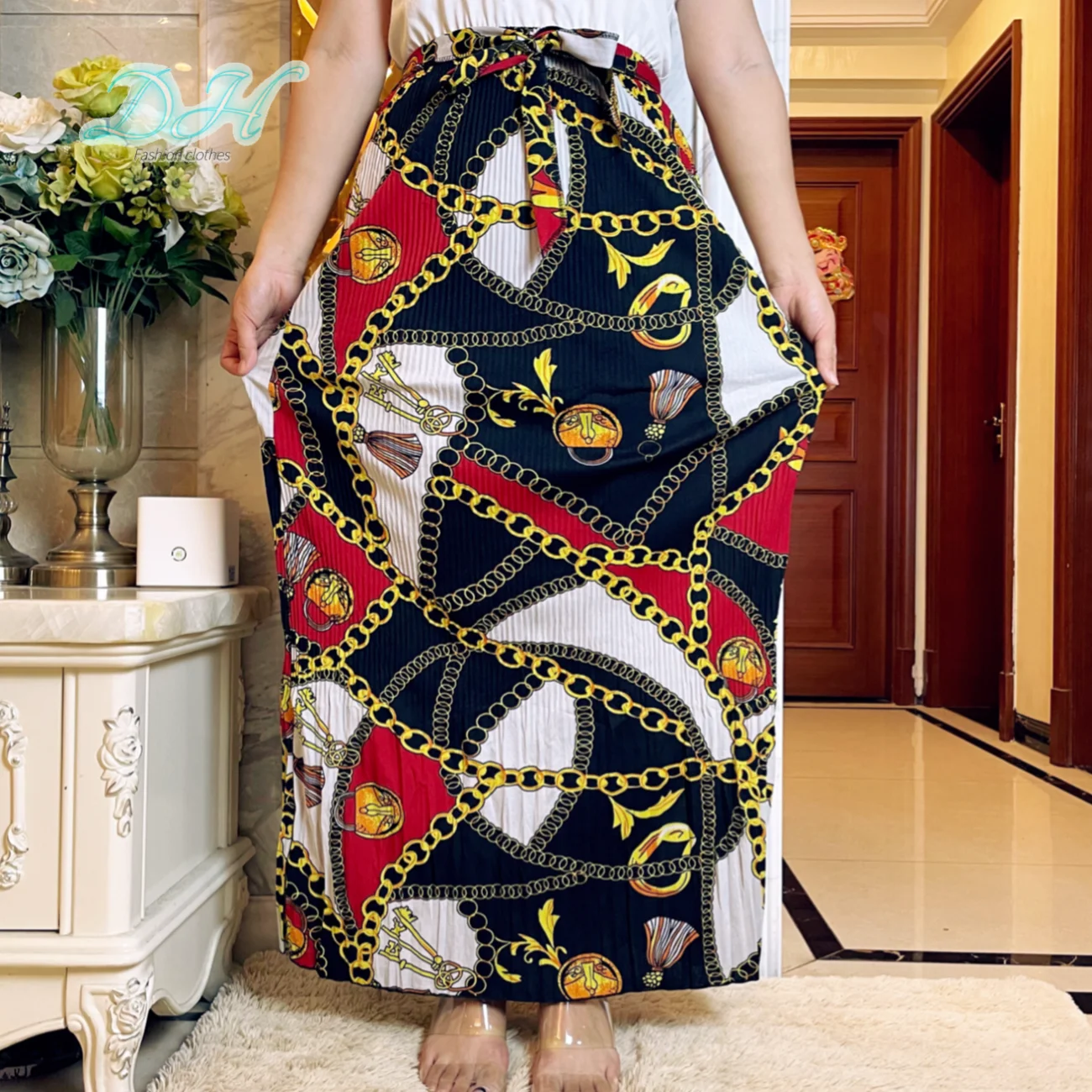 Летняя Женская эластичная шелковая хлопковая юбка с принтом и высокой талией