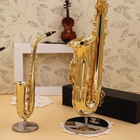 mini saxophone model retro metal musical instrument ornament with bracket black box home table living room decor gifts