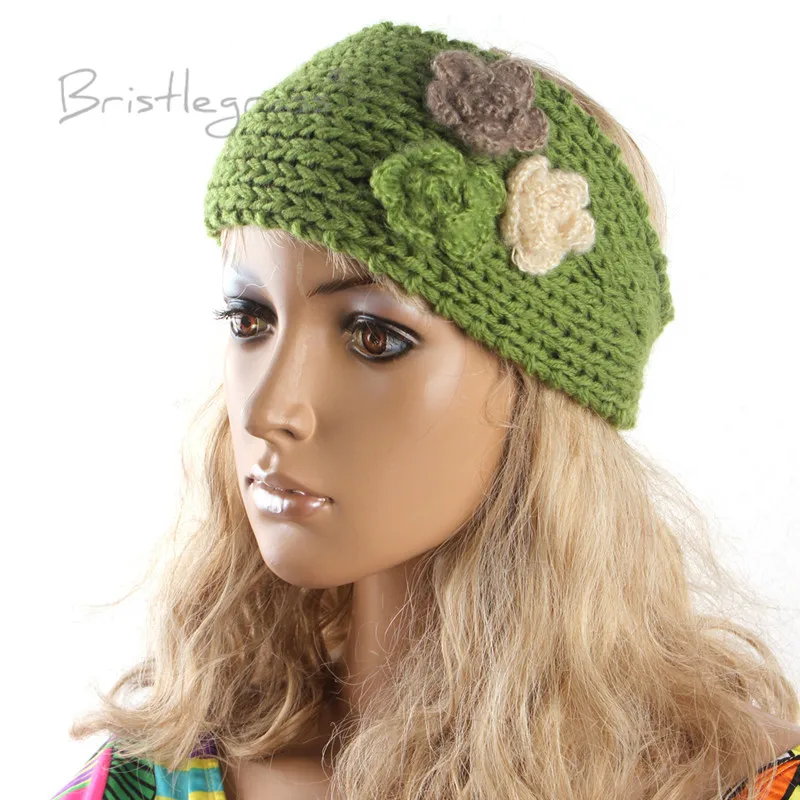 

BRISTLEGRASS Women's Girl's Winter Flower Crochet Knitting Knitted Headband with Button Headwrap Ear Warmer Turban Hair Band