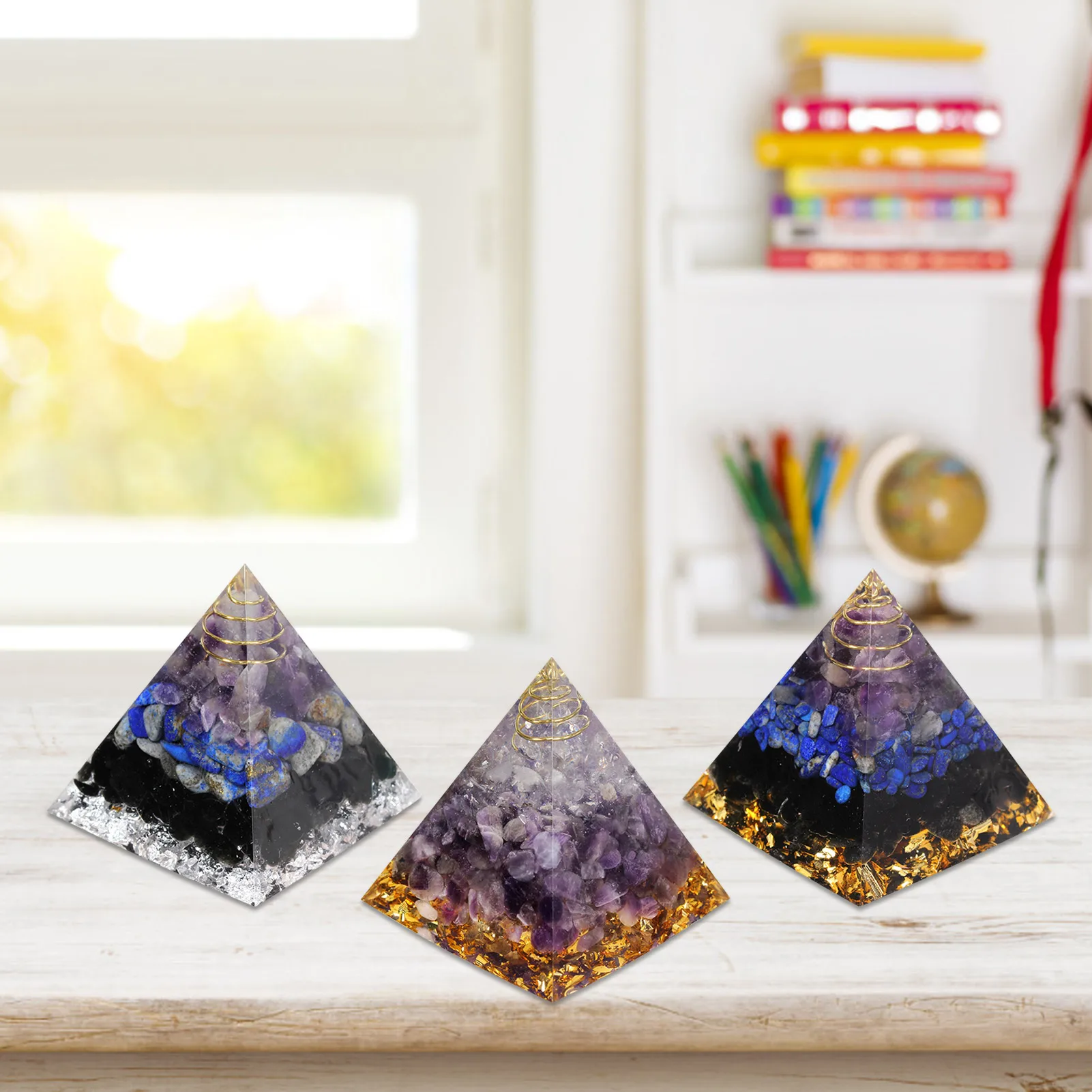 

Healing Crystal Gold Wire Orgone Pyramid Stone Figurine Energy Generator For Meditation Reiki Balancing Responsible