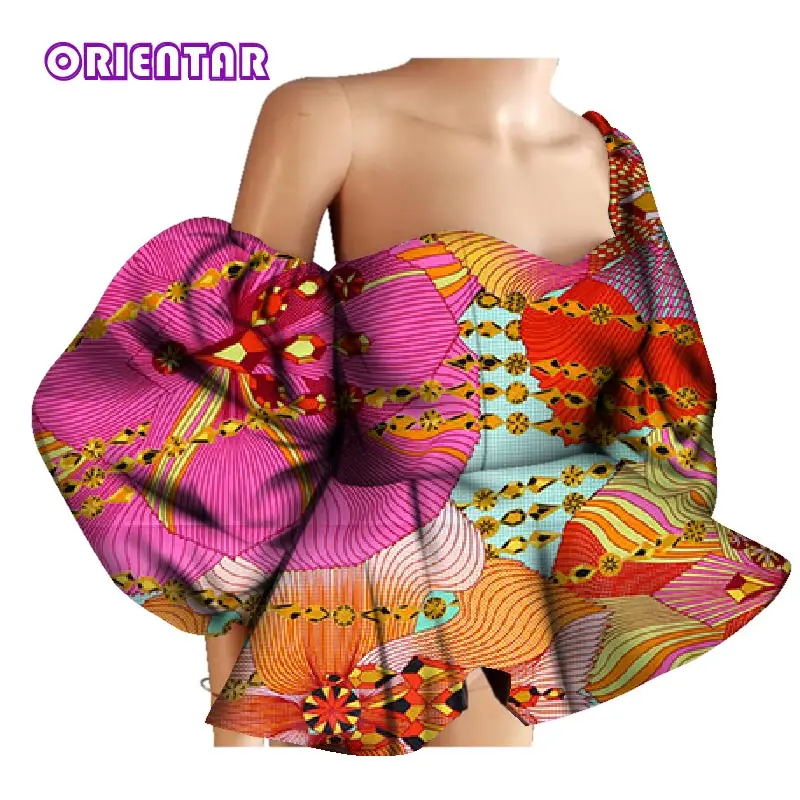 New Cotton Women Shirts African Wax Draped Print Shirts for Women Bazin Riche Patchwork African Style Clothing WY3397 - Цвет: 1