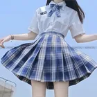 Голубая клетчатая Милая японская форма JK из двух частей, плиссированная юбка, хипстерская униформа, школьная форма для студентов, женская одежда