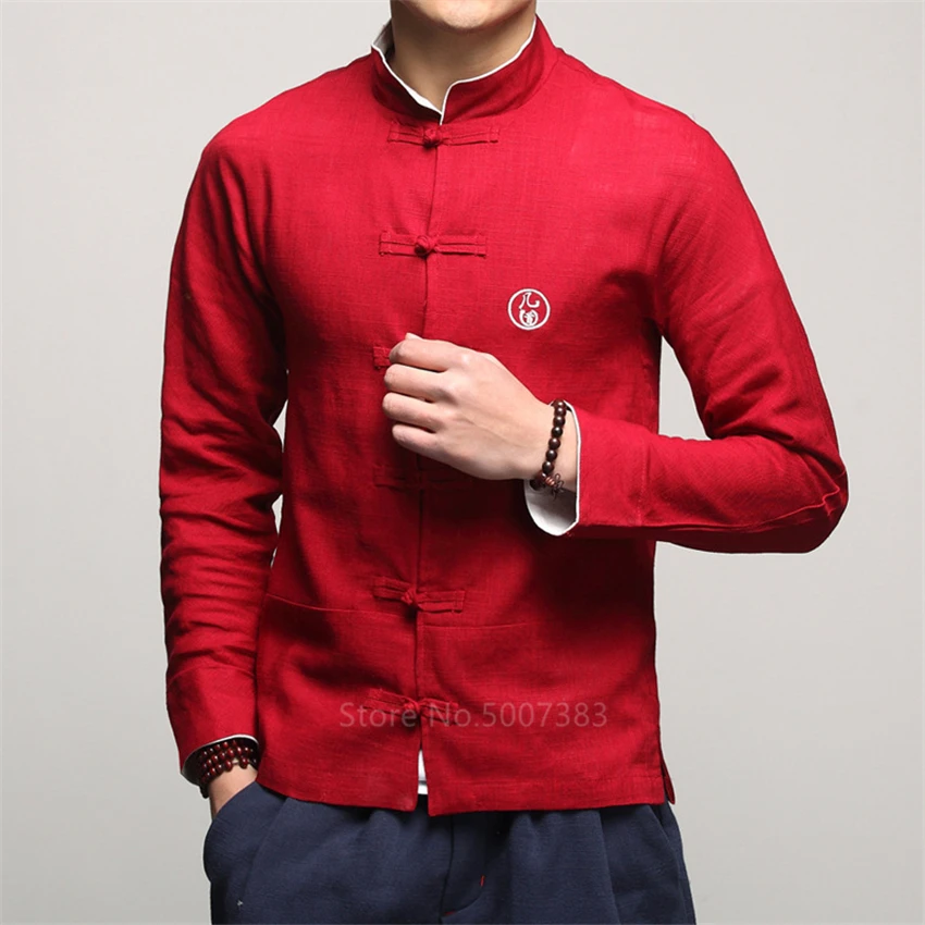 Традиционная китайская одежда для мужчин винтажная льняная рубашка с длинным