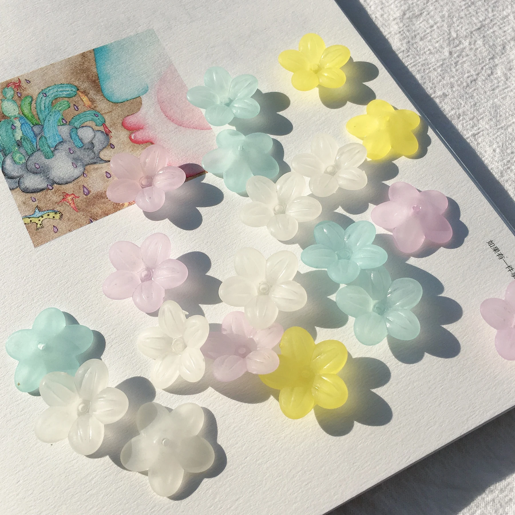 

100 frosted colored cute acrylic flower peach blossom DIY handmade jewelry earrings accessories materials