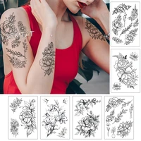 sketch flower blossom peony rose waterproof temporary tattoo sticker black tattoos body art arm hand girl women fake tatoo