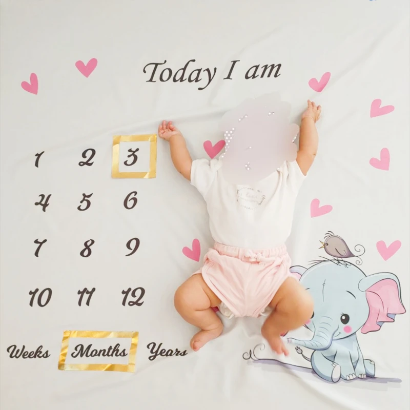 

Elephant Newborn Baby 12 Months Infant Monthly Milestone Background Blanket Photo Props Cloth Home DIY Photography Accessories