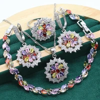 exquisite 925 sterling silver jewelry set for women multicolor zircon bracelet earrings necklace pendant ring birthday gift