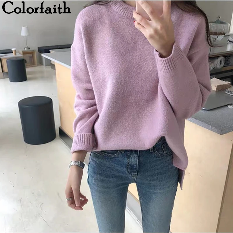 Colorfaith Новинка осень зима женские Свитера повседневные минималистичные топы Модный корейский Стиль Вязание Свободные женские SW9170