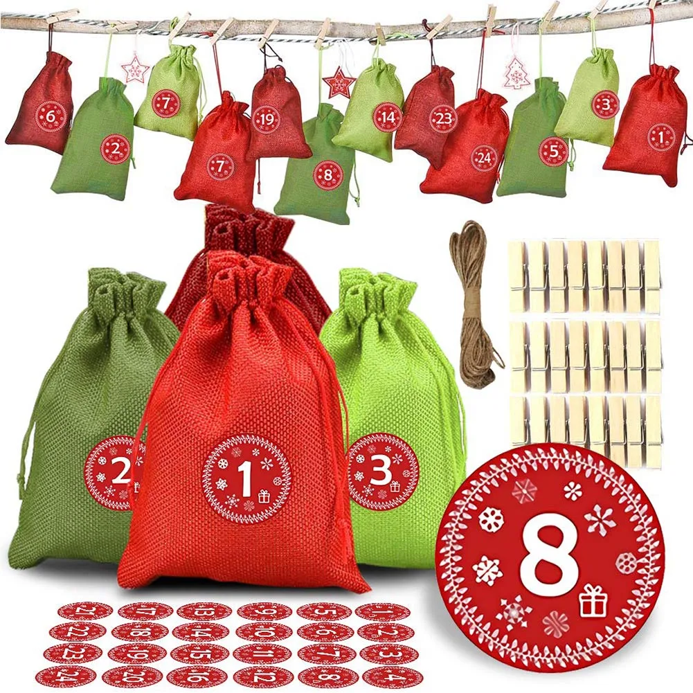Подарочные сумки с цифрами и календарем для рукоделия Рождественский Декор QJS Shop
