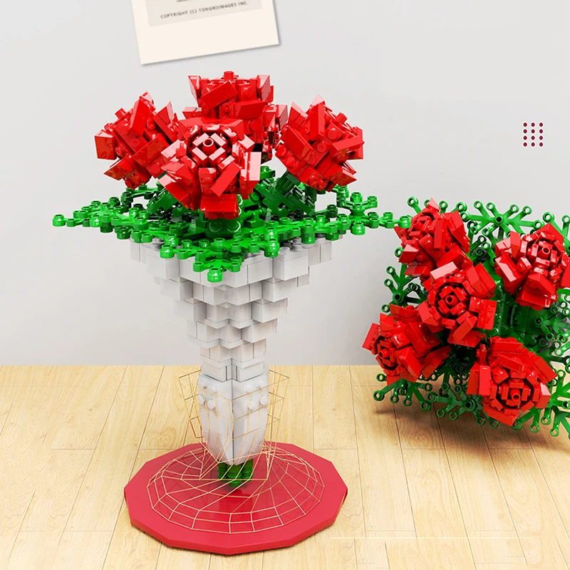 

Rose Bouquet Building Block Model Home Plant Bonsai Romantic Bouquet Assembling Brick Girl Valentine's Day Gift Children's Toy