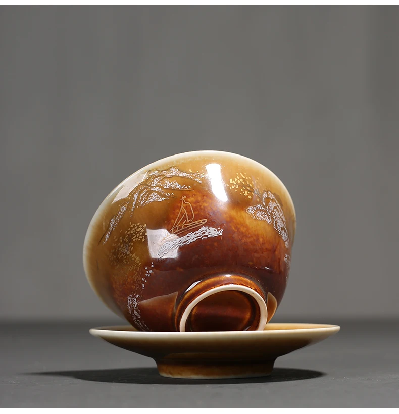 PINNY из расписного фарфора золото под стеклом Gaiwan пигментированные Керамические кунг-фу пиалы для чая Античная чайная чаша Chinaware