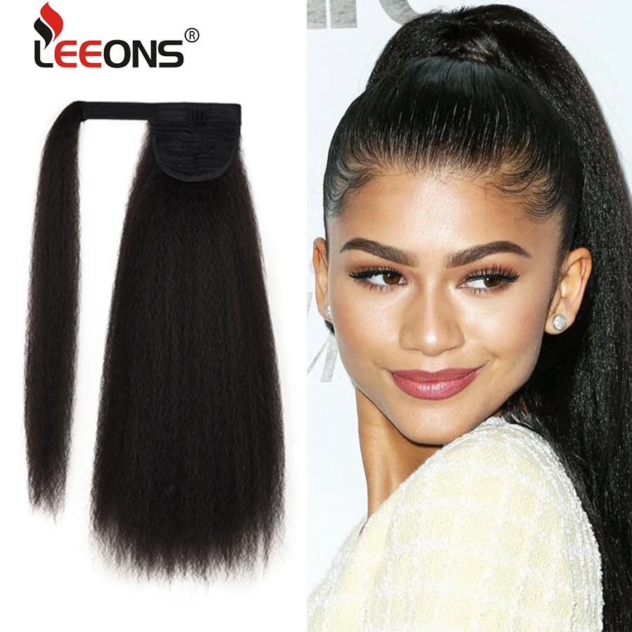 Leeons 21&quotStraight Synthetic Clip In Drawstring Ponytail Hairpieces For Women Heat Resistant Wrap Around Pony Tail Extensions | Шиньоны и