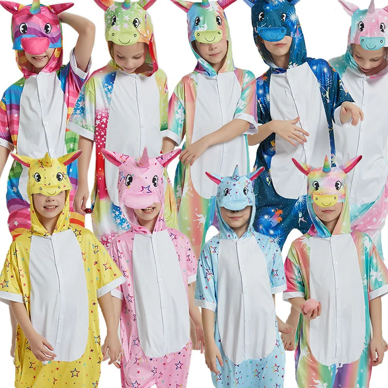 

Пижама в виде единорога для девочек, летние комбинезоны в виде динозавра, акулы, сестры, подходящие наряды, детская одежда для сна, одежда дл...