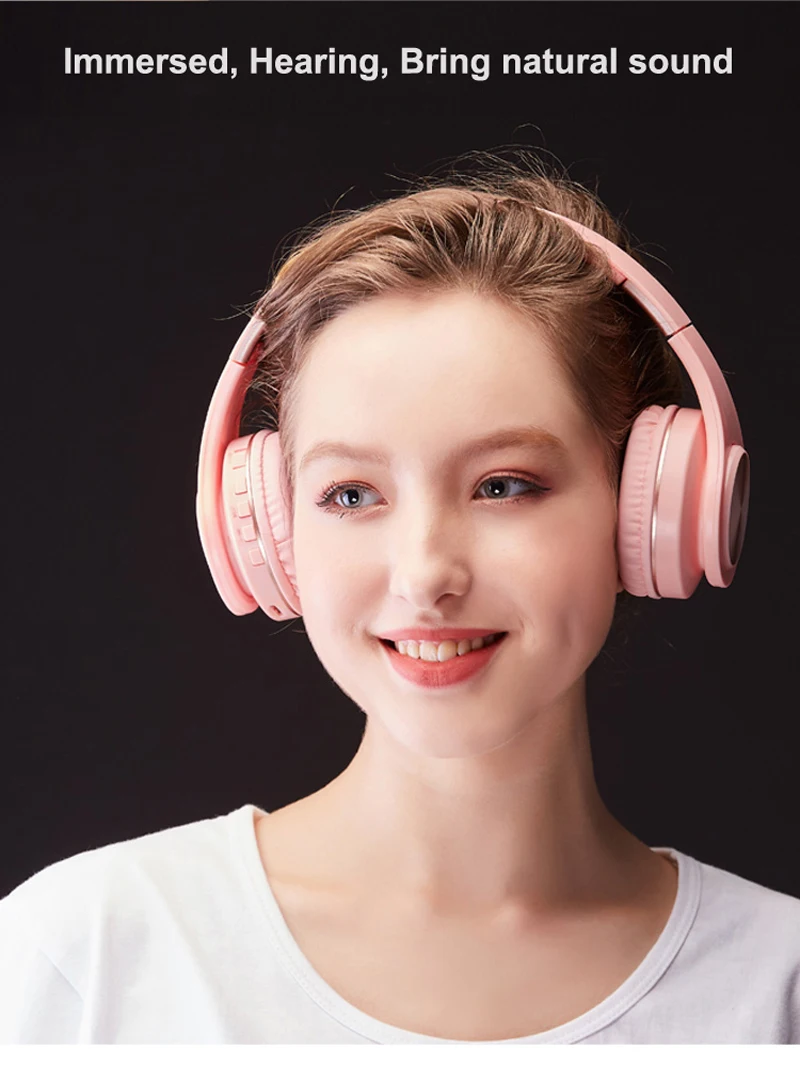 Розовые Bluetooth наушники проводные беспроводные наушники Bluetooth гарнитура Складные стерео игровые наушники с микрофоном Поддержка TF карты