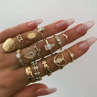bohemian virgin mary gold diamond moon ring set lady fashion ring heart cross geometric crystal finger ring set gift