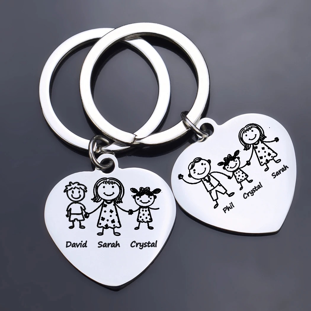 

Custom Family Name Keychain Mom Father Children Nickname Personalized Text Heart Key Chain Pendant Mother's Day Gift