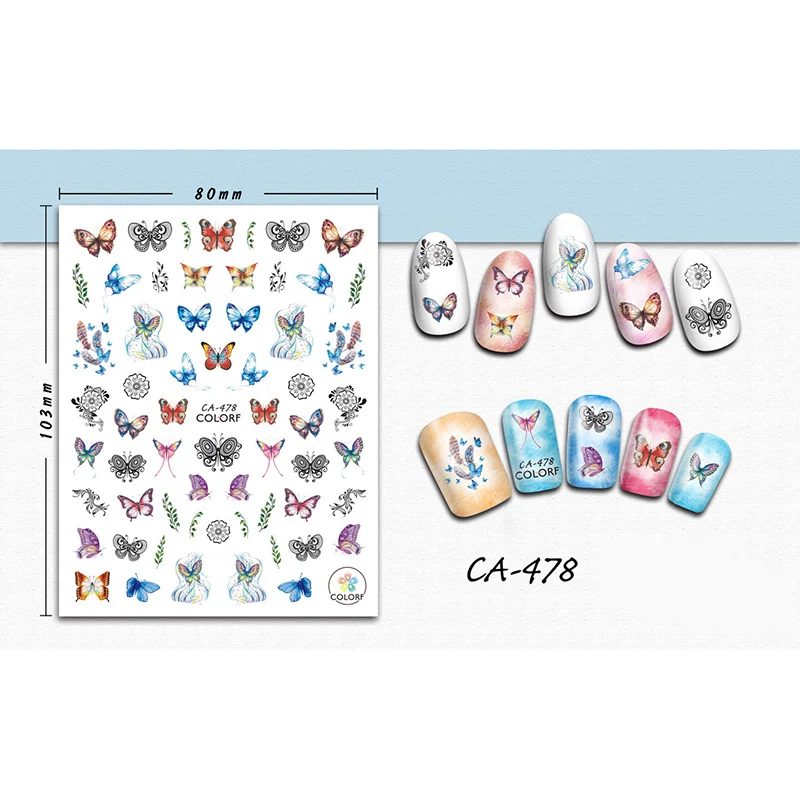 

Наклейки для дизайна ногтей 3D в виде бабочки, разные цветные узоры, 2019