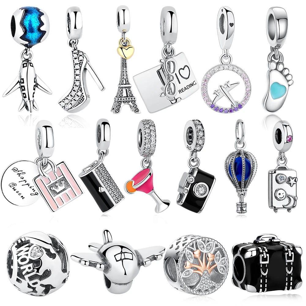 Искусственные серебряные бусины-шармы для путешествий чемоданов камер карт мира