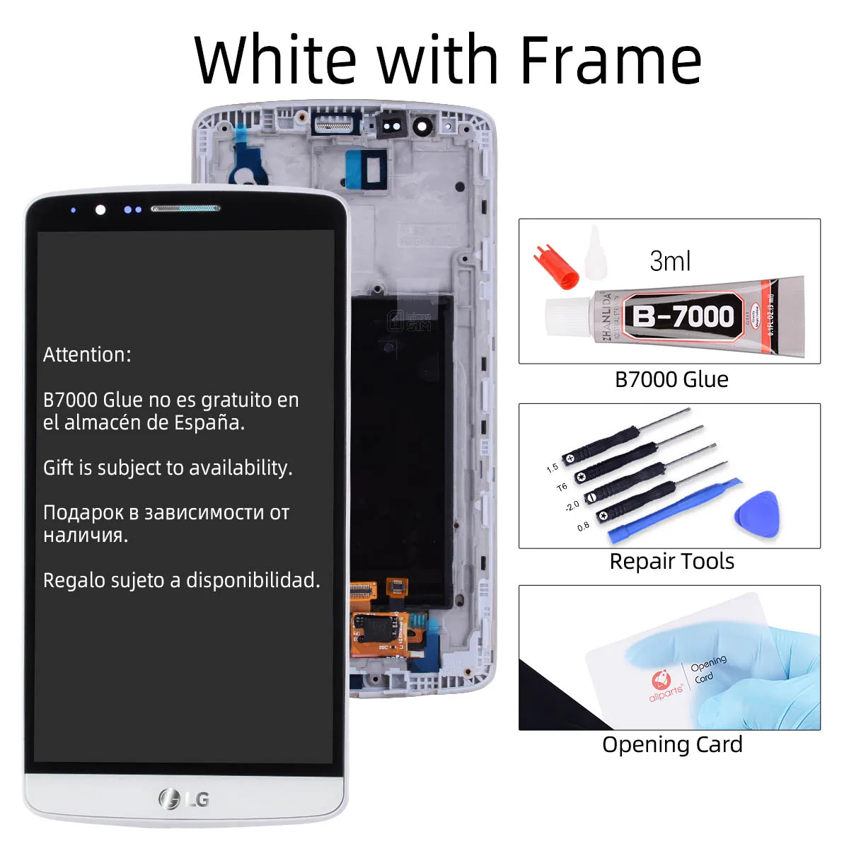 Дисплей для LG G3 LCD D850 D851 D855 в сборе с тачскрином на рамке черный белый золотой - Цвет: White with Frame