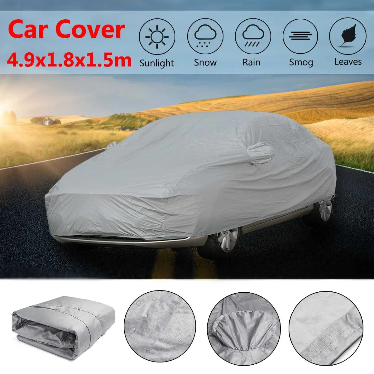 

Universal XL 4.9X1.8X1.5m Full Car Cover Cotton PEVA Waterproof Sun Protection Cover Breathable UV Protection Outdoor