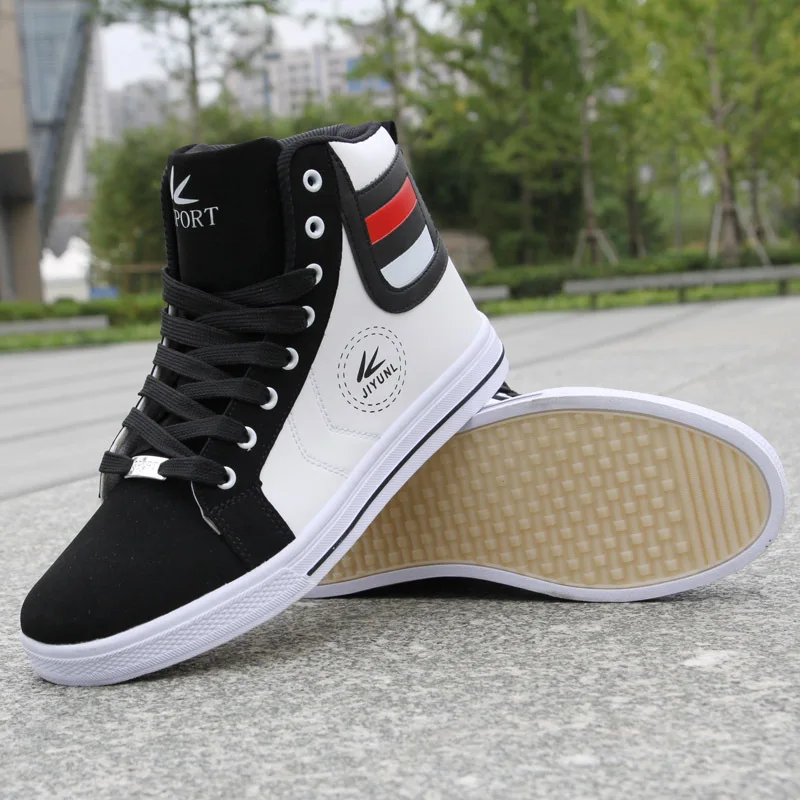 Men's Sports Shoes High Top Leisure Sneakers Breathable Splicing Street Shoes Sports Lace-up Shoes Walking Shoes