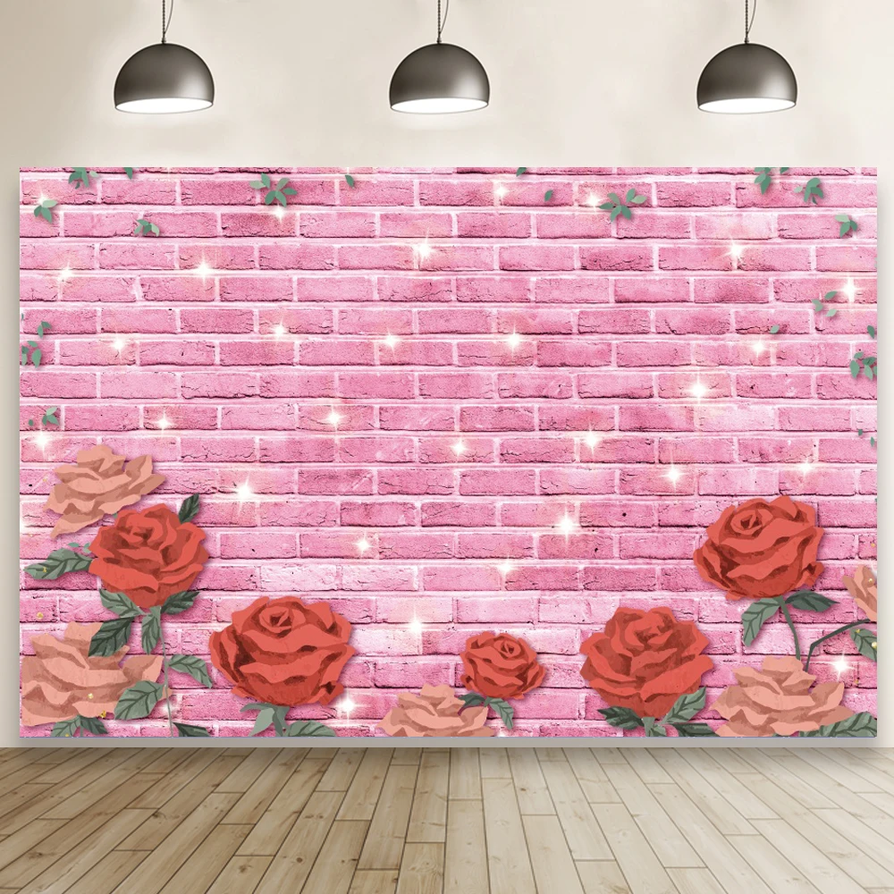 

Фон для фотосъемки с изображением розовой кирпичной стены и розы