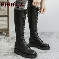 gigifox leisure brand new platform chunky heels shoelaces zipper riding boots shoes women winter knee high