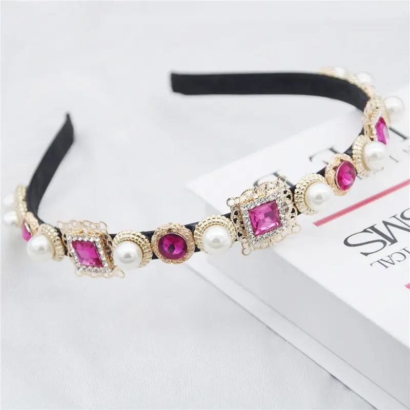 Ободок для волос в стиле барокко с квадратным кристаллом и жемчугом Женский