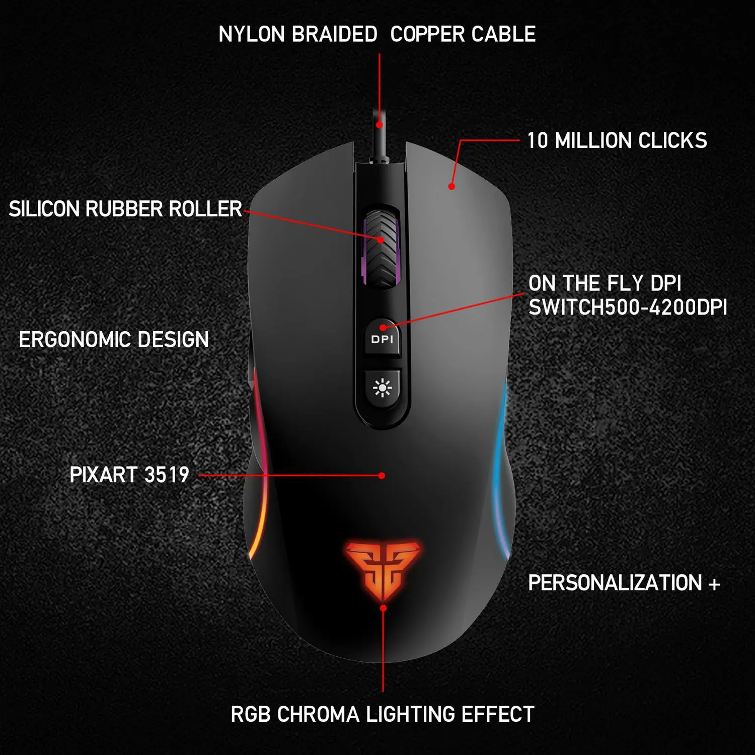 FANTECH X16 профессиональная игровая мышь 4200DPI Регулируемая 6 кнопок Макросъемка для