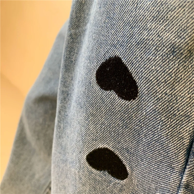 

Spring 2021 Cute Heart Embroidery Wide Leg Denim Pants 1-6 Years Kids Girls Loose Casual Flared Jeans