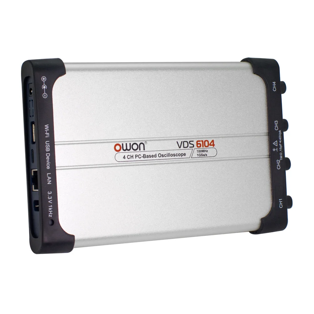 

OWON 4 Channels Digital Virtual Oscilloscopes 8bits 70MHz 100MHz 1Gsa/s USB Type-C 5-15V 10M Record VDS6074 VDS6104 Oscilloscope