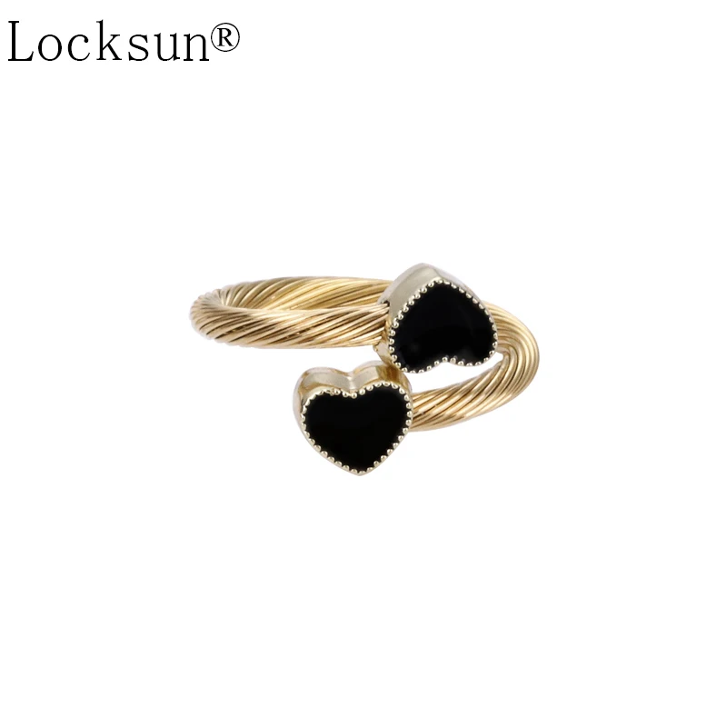 Locksun новые черные кольца с двойным сердцем 585 обручальное кольцо из розового