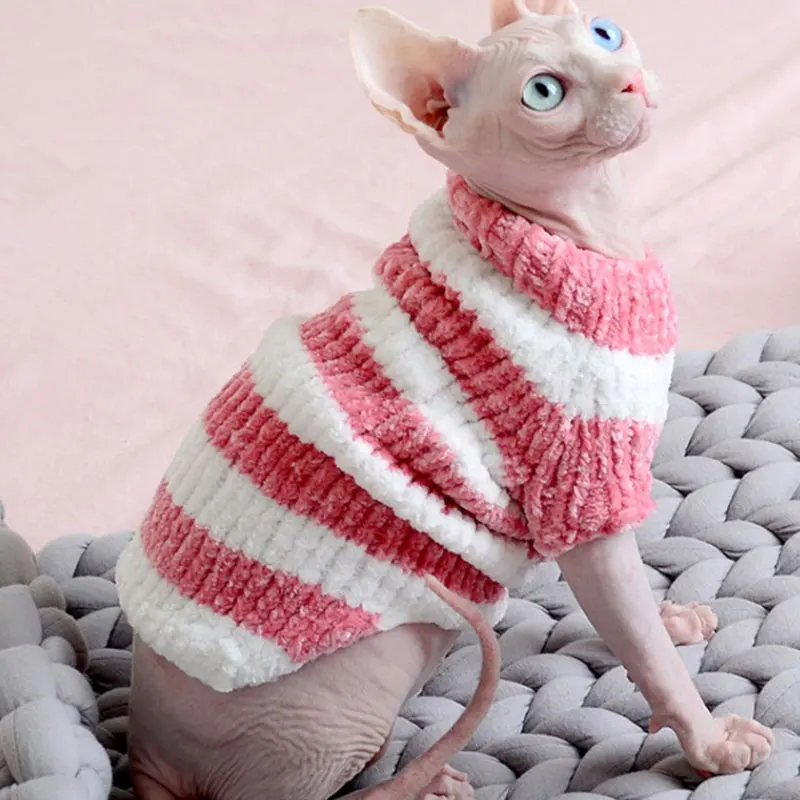 

Winter Super Soft Pleuche Stripe Cat Sweater Pullover Dog Clothes for Sphynx Small Dogs Chihuahua Pet Clothing Ubranka Dla Psa