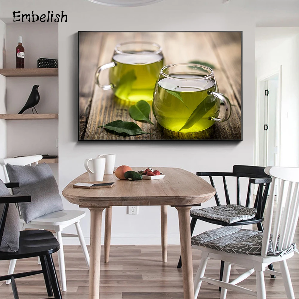 

1 Pieces Two Cups Of Green Tea Kitchen Decor Wall Posters For Living Room Modern Home Decor HD Canvas Painting Pictures