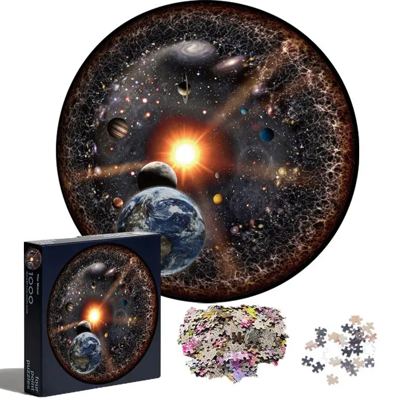 65CM Round Puzzle 1000 Pieces Starry Sky Kids 2D Planets Earth Moon Paper Jigsaw Games Educational Toys For Adult | Игрушки и хобби