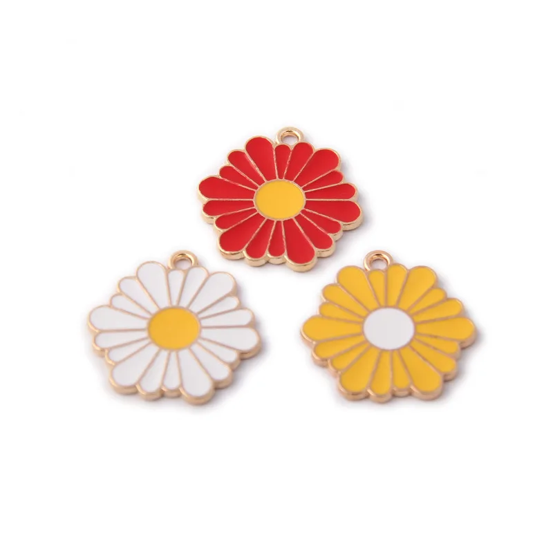 

Wholesale 50pcs/lot 23*25mm Enamel Alloy Daisy Flower Charms Gold Tone Plated Oil Drop Metal Earring Necklace Pendant Charm DIY