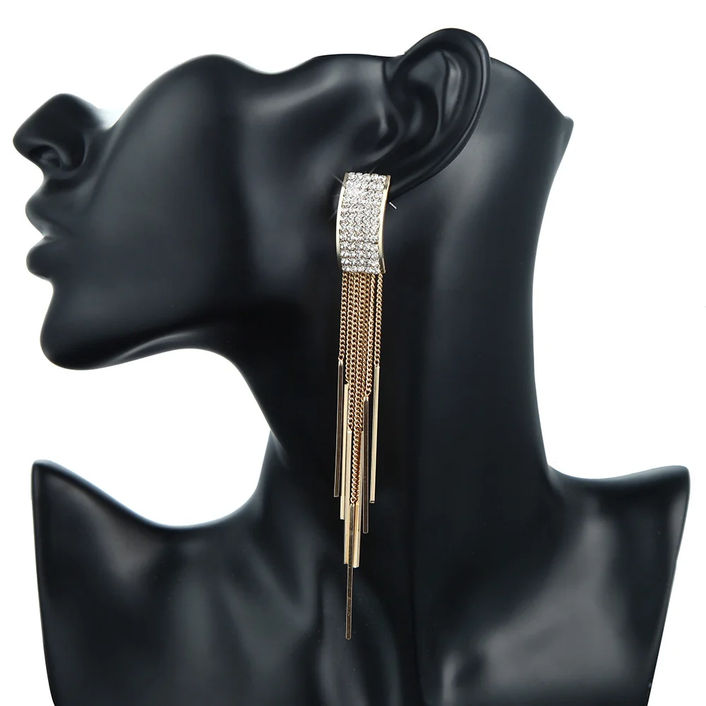 Новомодный роскошный Rhinesrone бисером элегантные длинные свисающие серьги для женщин, ювелирное изделие, с кисточками, свадебное платье серьги-подвески