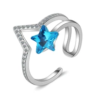 100 925 sterling silver elegant shine cubic zirconia blue star ladies rings original jewelry for women engagement ring cheap