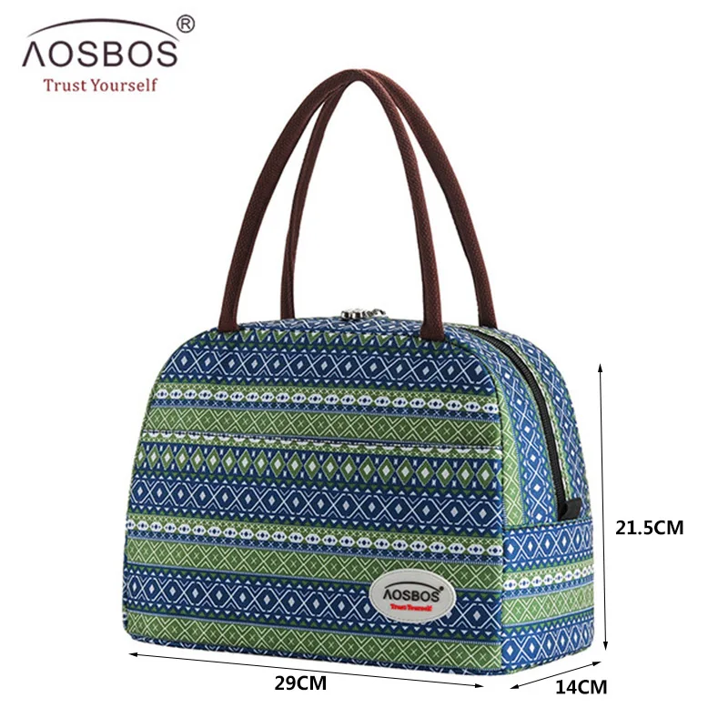 A8081-Bohemian blue Aosbos, Модная Портативная сумка-холодильник для обеда, термоизолированная одноцветная Сумка-тоут, большая сумка для еды, пикника, Ланч-бокс, сумка для мужчин, женщин и детей - Цвет: A8081-Bohemian blue