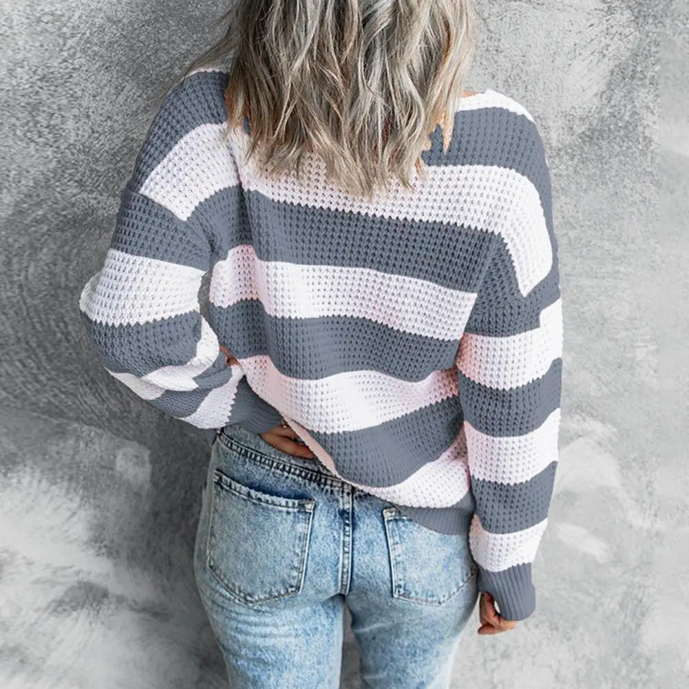 

Sweater Color Block Knitted Striped Pullover Women Sweater Popular