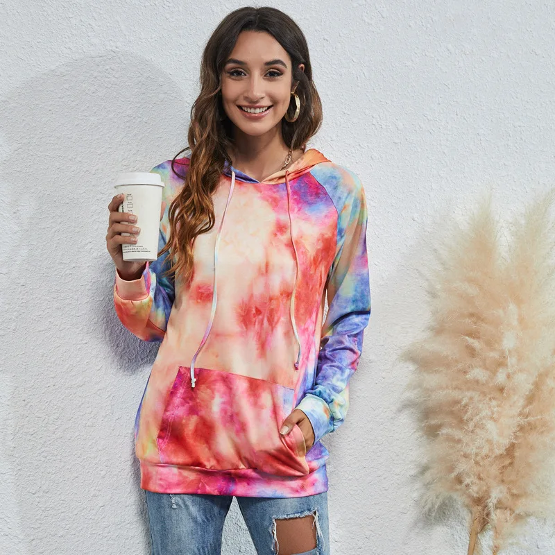 

Tie Dye Print Casual Hoodies For Autumn Women Long Sleeve New Chic Hoodies And Sweatshirts With Pocket Women Pullover Jumper